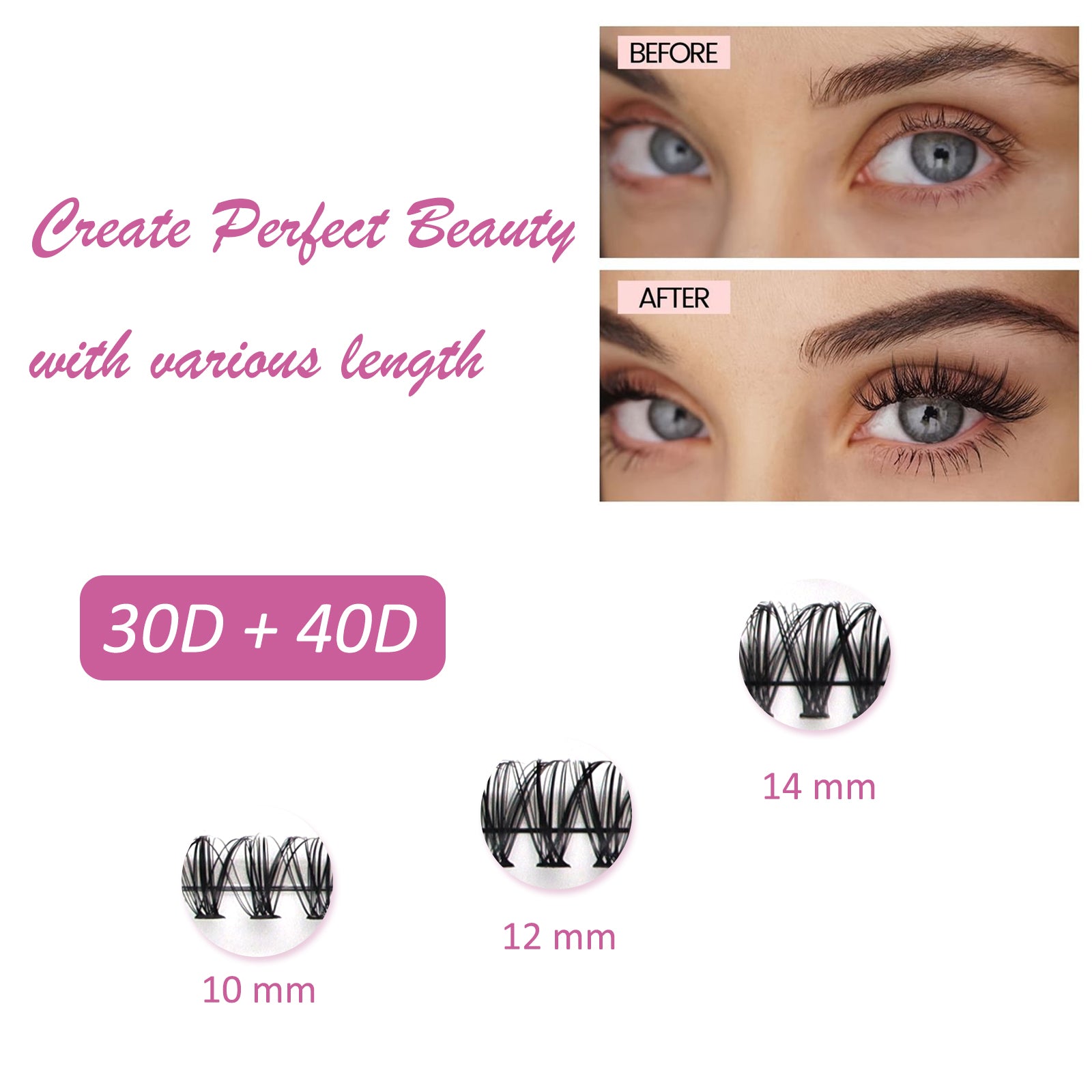 Améne 240pcs DIY At Home Cluster Eyelashes Kit Individual Eyelashes With Lash Bond And Seal, Eyelash Glue Remover, Lash Tweezer And Lash Scissors Booklet Design (30D+40D 10,12,14mm)-Amene Beauty