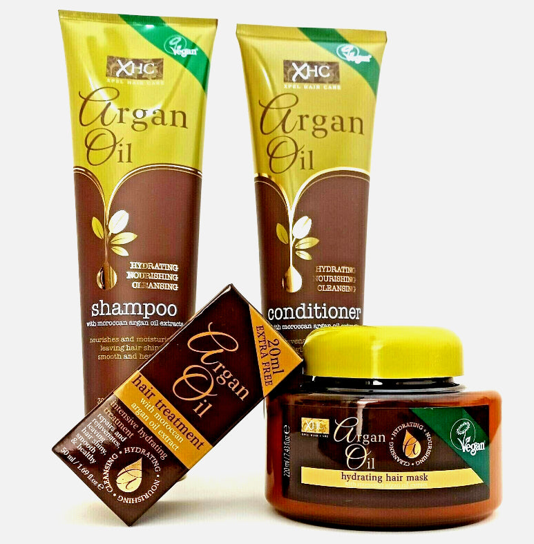 XHC Argan Oil 4 pack Bundle Hair Treatment Shampoo, Conditioner, Hair Mask, Oil