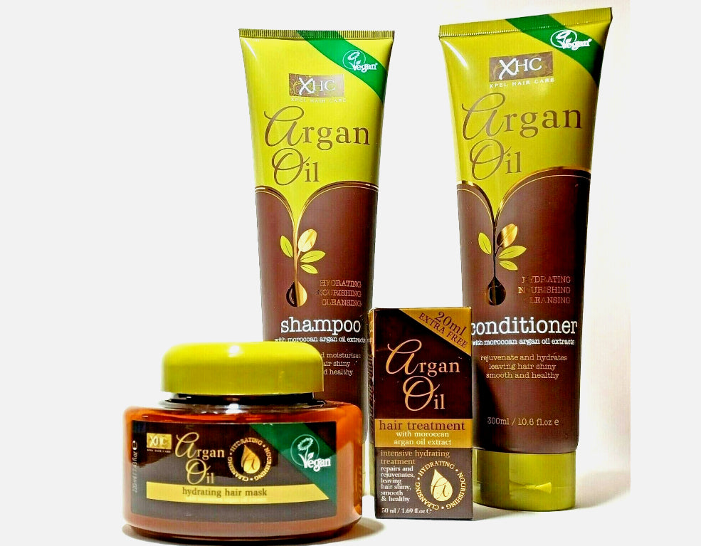 XHC Argan Oil 4 pack Bundle Hair Treatment Shampoo, Conditioner, Hair Mask, Oil