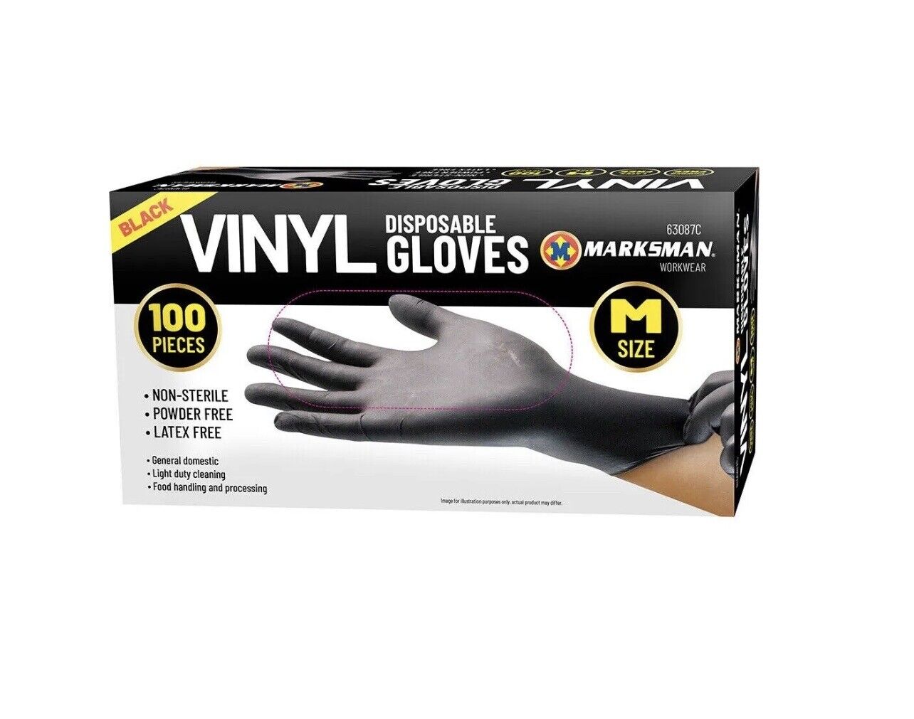 100Pc Disposable Gloves Black Vinyl Powder Free Kitchen Lab Gloves Latex Free