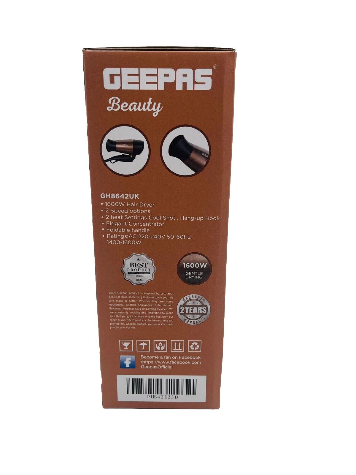 GEEPAS Mini Hair Dryer 1600W Gentle Drying-Amene Beauty