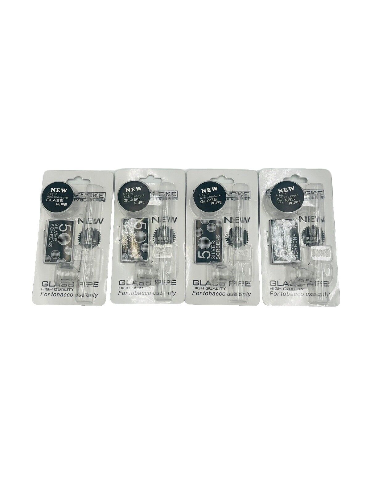 Glass Pipe High Quality For Tobacco Ues Only 20 Silver Screen Included Pack Of 4