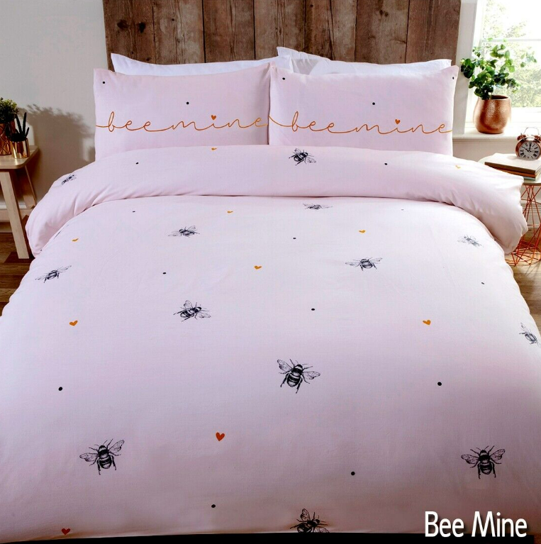 Bees & Hearts Pink Bee Mine Duvet Quilt Cover Bedding Set + Pillowcases