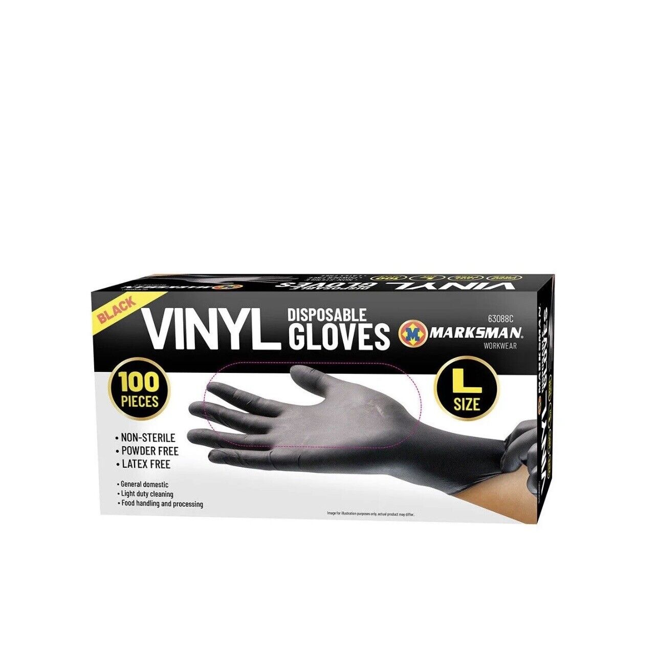 100Pc Disposable Gloves Black Vinyl Powder Free Kitchen Lab Gloves Latex Free