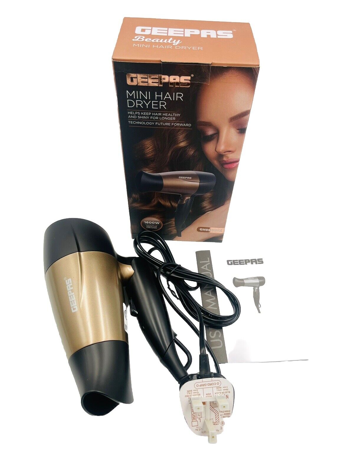 GEEPAS Mini Hair Dryer 1600W Gentle Drying