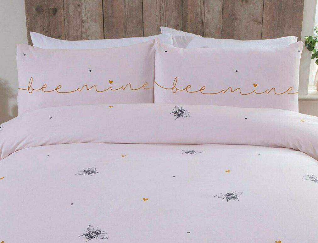 Bees & Hearts Pink Bee Mine Duvet Quilt Cover Bedding Set + Pillowcases