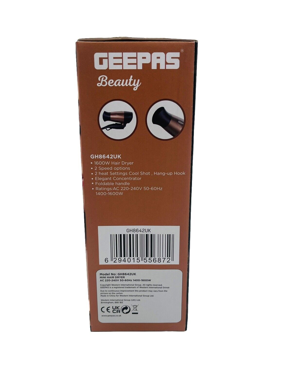 GEEPAS Mini Hair Dryer 1600W Gentle Drying