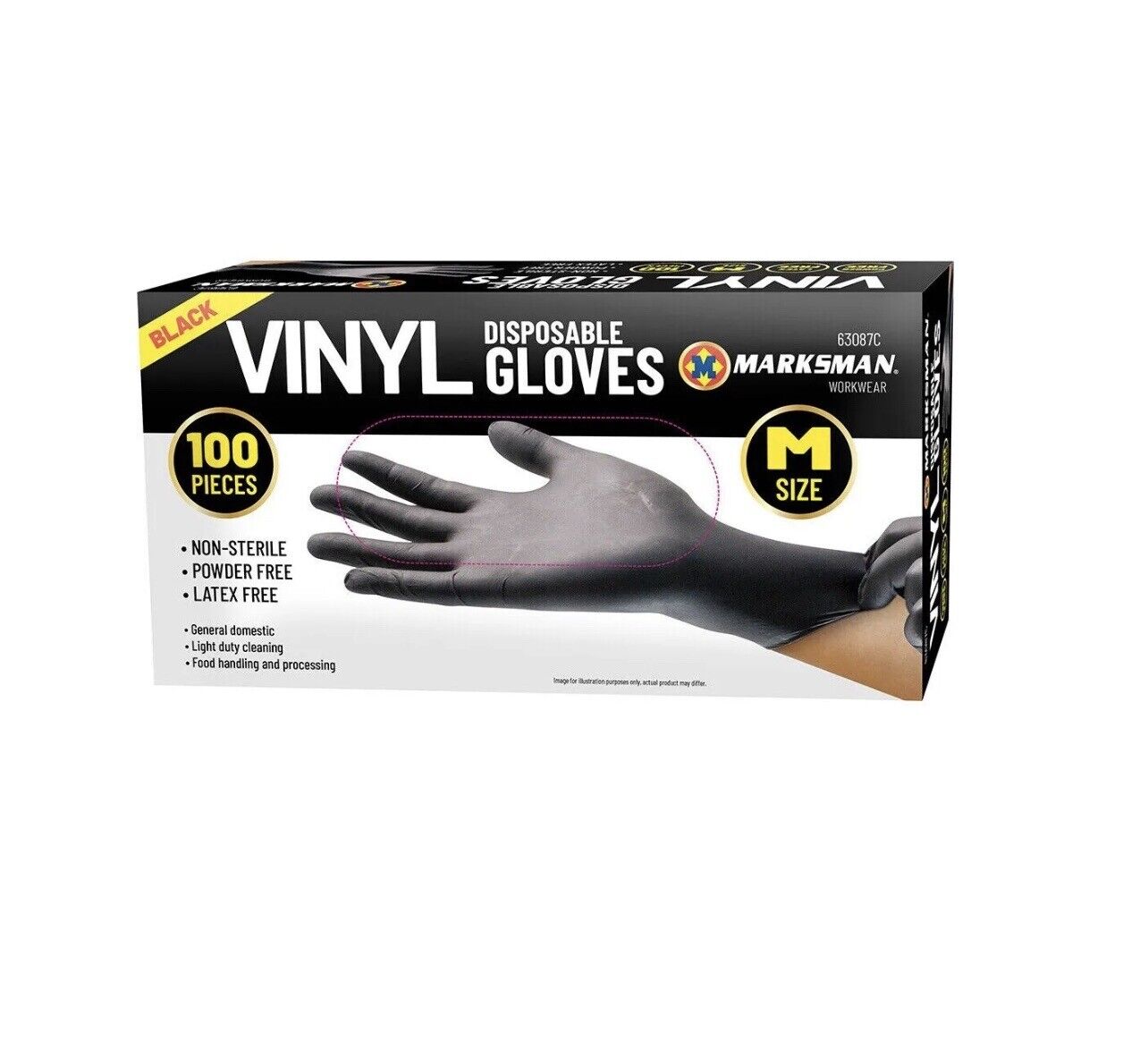 100Pc Disposable Gloves Black Vinyl Powder Free Kitchen Lab Gloves Latex Free