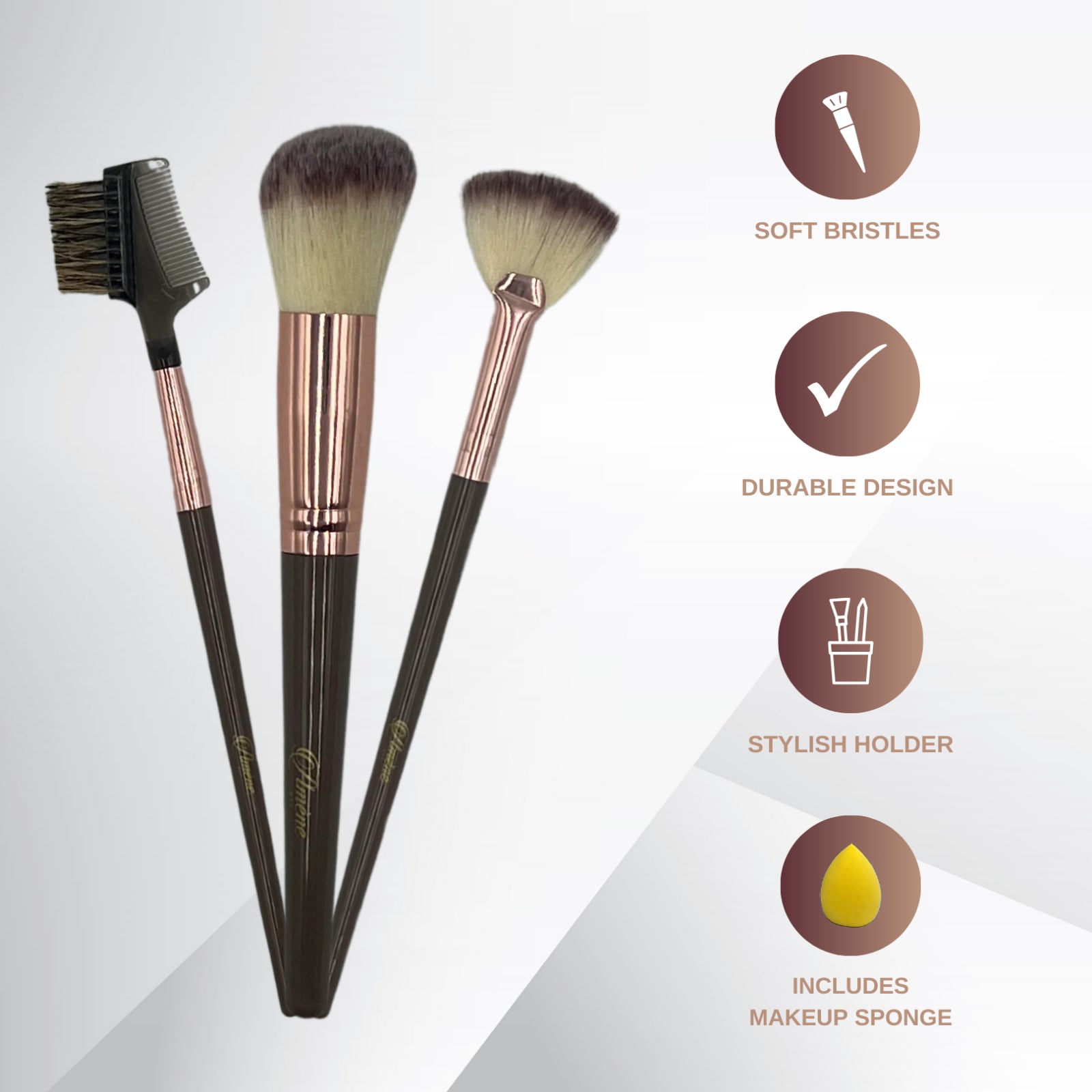 Amene NYC 15pcs Professional Makeup Foundation Brush Set Synthetic Fibre