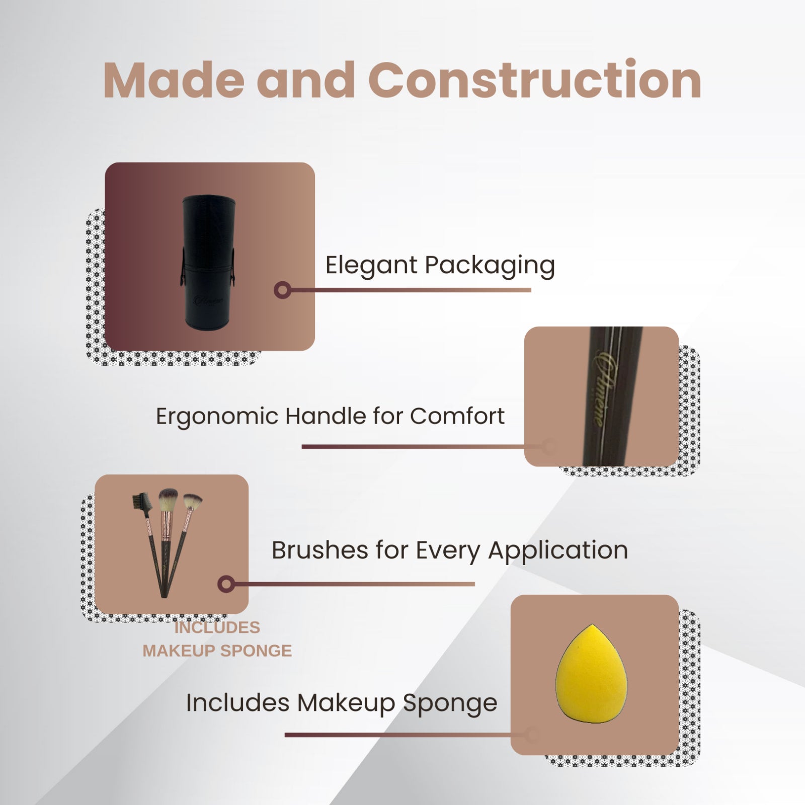 Amene NYC 15pcs Professional Makeup Foundation Brush Set Synthetic Fibre