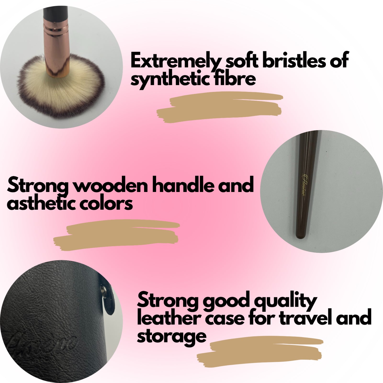 Amene NYC 15pcs Professional Makeup Foundation Brush Set Synthetic Fibre