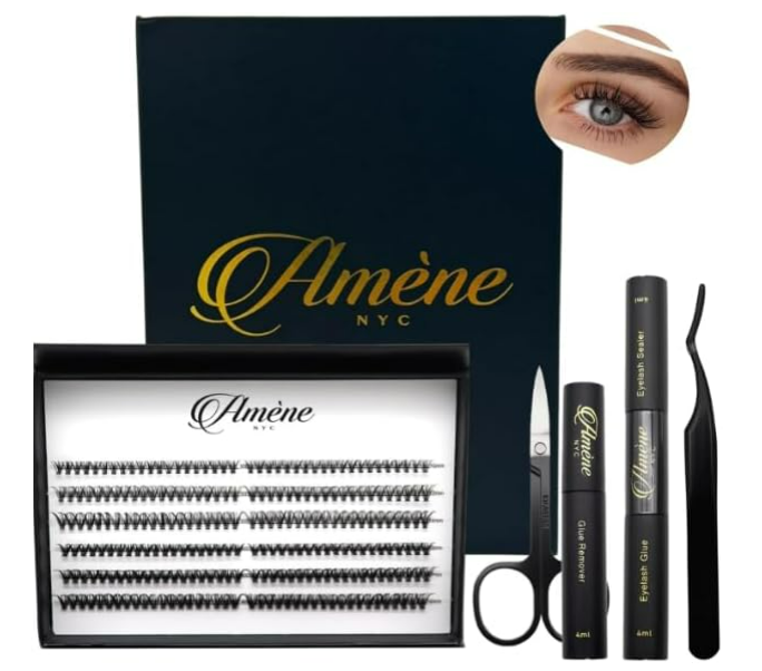 Améne 240pcs DIY At Home Cluster Eyelashes Kit Individual Eyelashes With Lash Bond And Seal, Eyelash Glue Remover, Lash Tweezer And Lash Scissors Booklet Design (30D+40D 10,12,14mm)