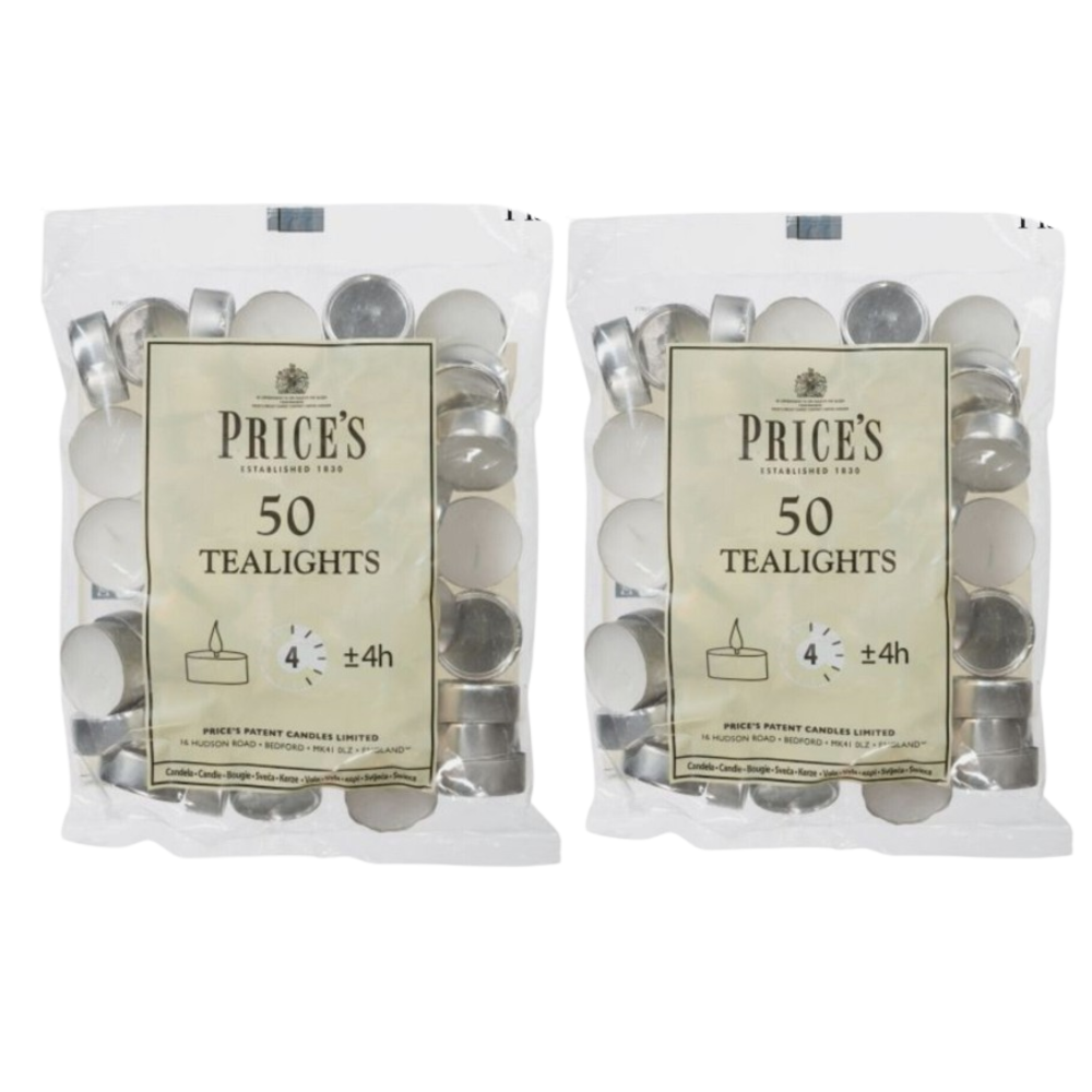 Prices Patent Candle Tealights Bag, 2 x Packs of 50 Tea Lights (pack Of 2)